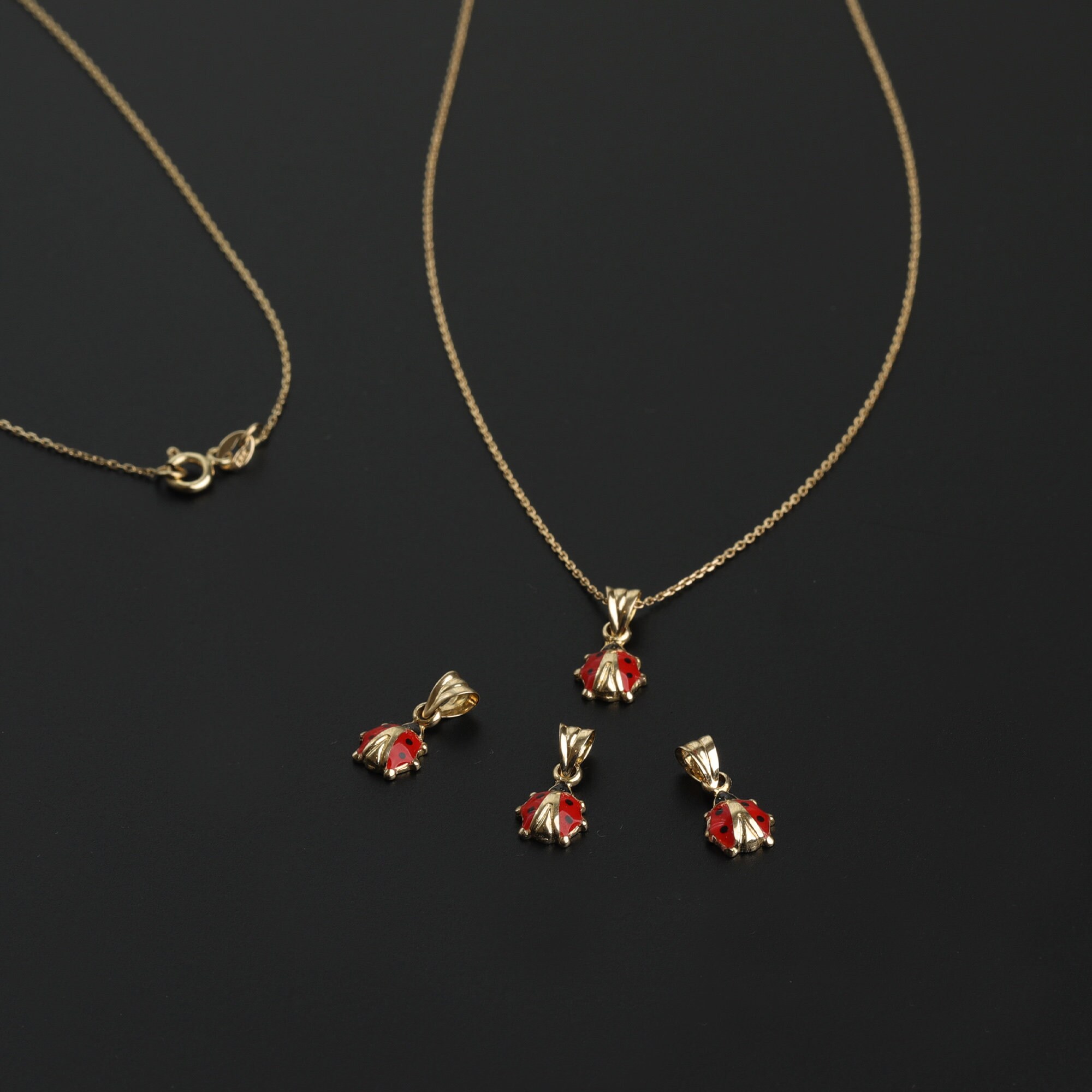 14k Gold Ladybug Pendant Necklace: Dainty Enamel Good Luck Charm