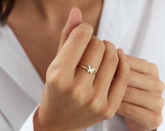 Plain Gold Butterfly Ring, 14K Gold Ring, Gold Stacking Ring, Gift for Her, Valentine's Day, Minimalist Everyday Jewelry, Fine Jewelry, Rose