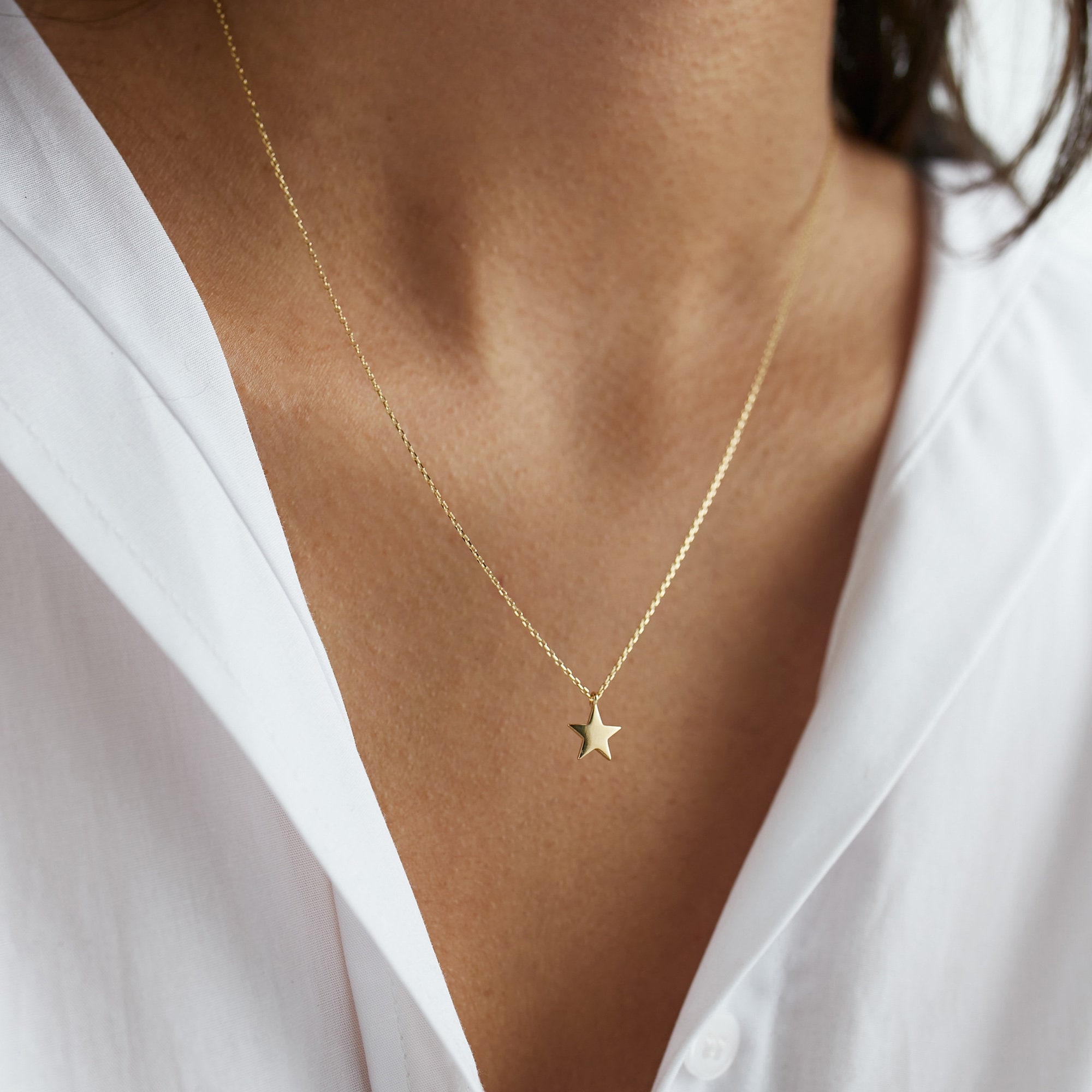 アクセサリー K14 MINI BAR TYPE PENDANT/ EARING SET Mini Star Necklace, 14K, Plain Gold Star, Celestial Jewelry