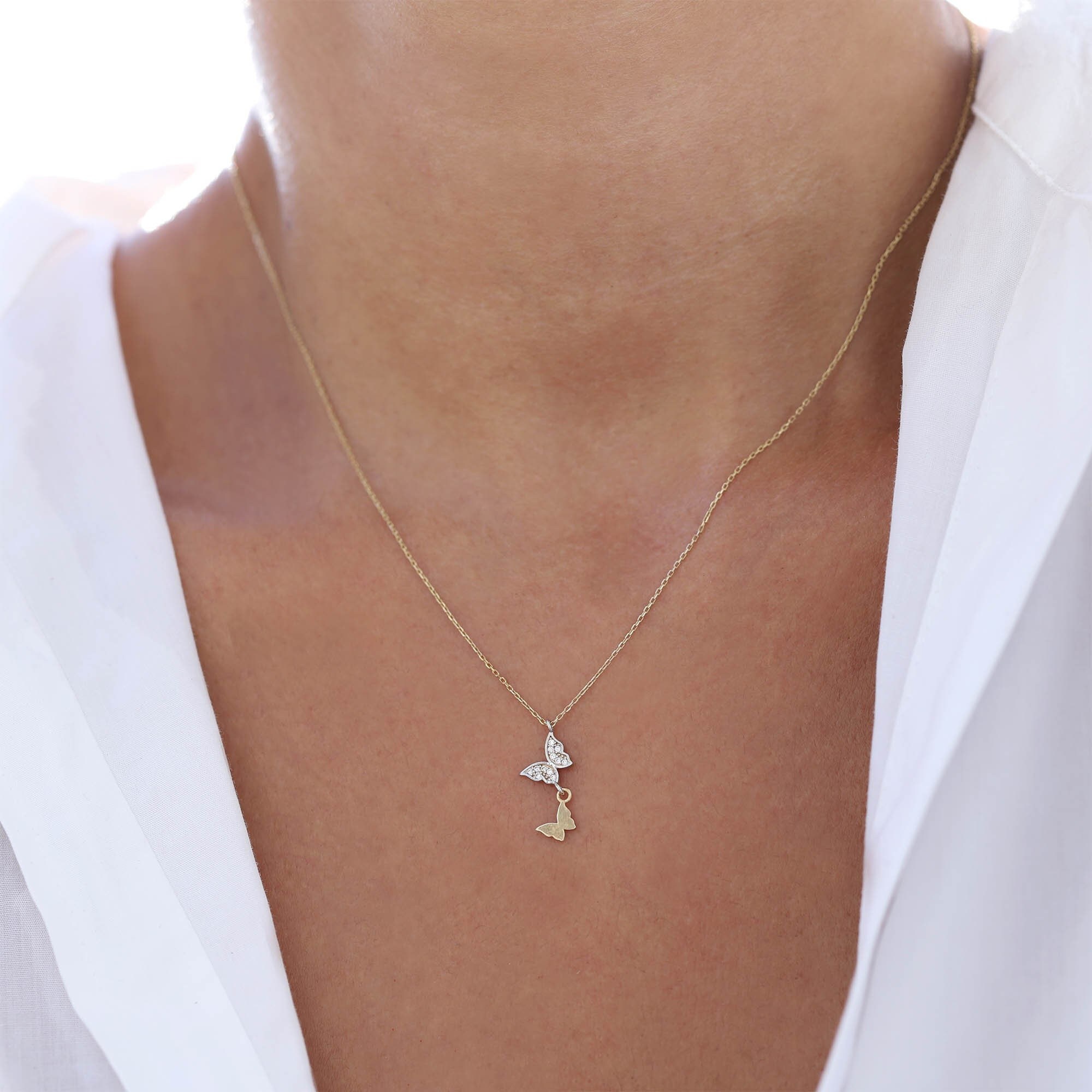 Double Butterfly Necklace Etsy