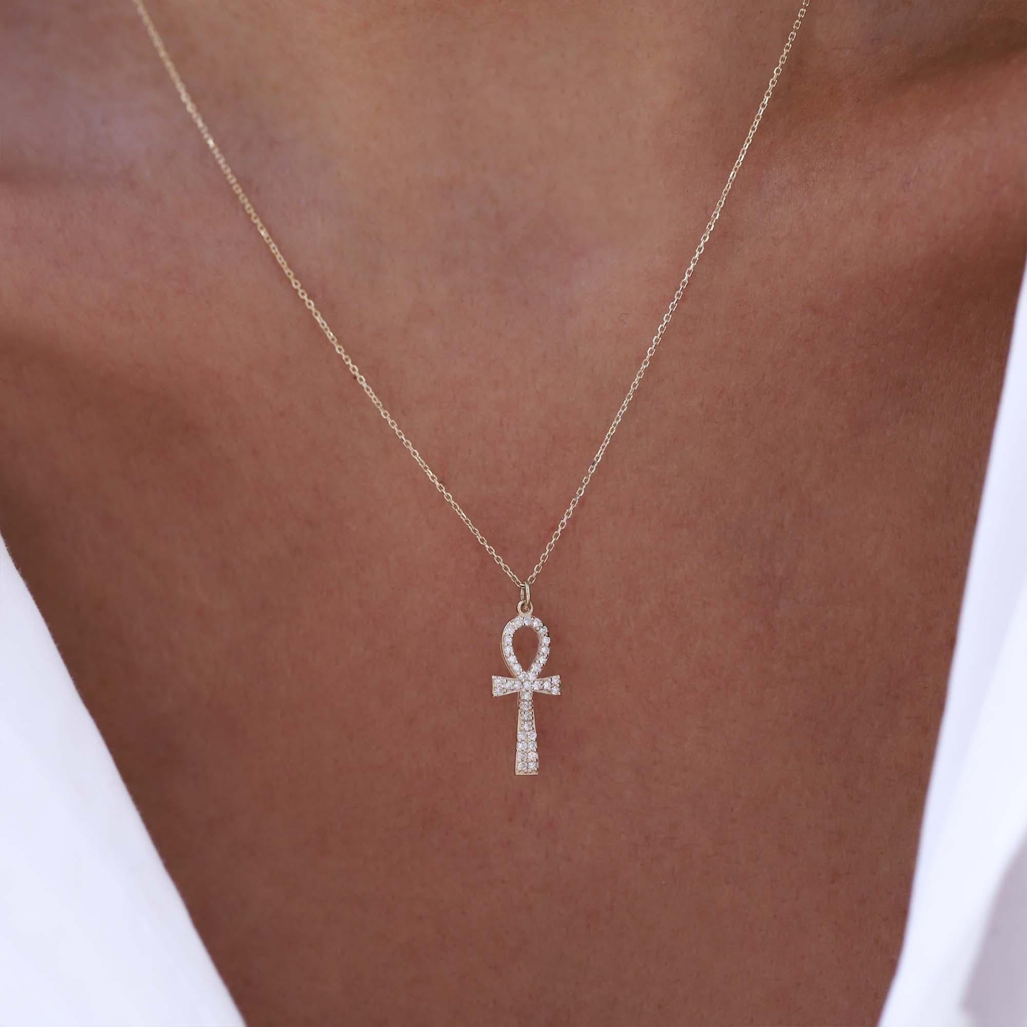 Collana Donna In Oro Giallo 9kt Con Ciondolo Croce Ankh, Lunga 45,7 Cm, Elegante - 5