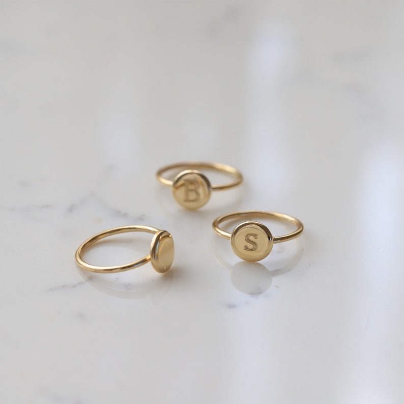 Personalized Initial Ring, 14K Solid Gold, Minimalist, Gift for Her, Statement Ring, Everyday Gold Jewelry, Engraveable, Stacking Ring image 2