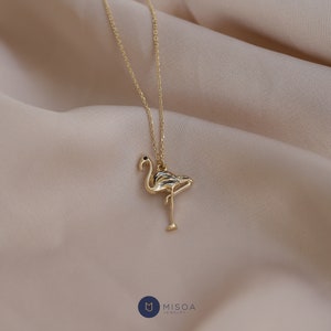 14K Złoty Wisiorek Flamingo, Naszyjnik Łańcuszkowy, Złoty Łańcuszek, Miłośnik Zwierząt, Codzienna Biżuteria, Prezent Dla Niej, Lato, Prawdziwe Złoto, Równowaga, Rodzina