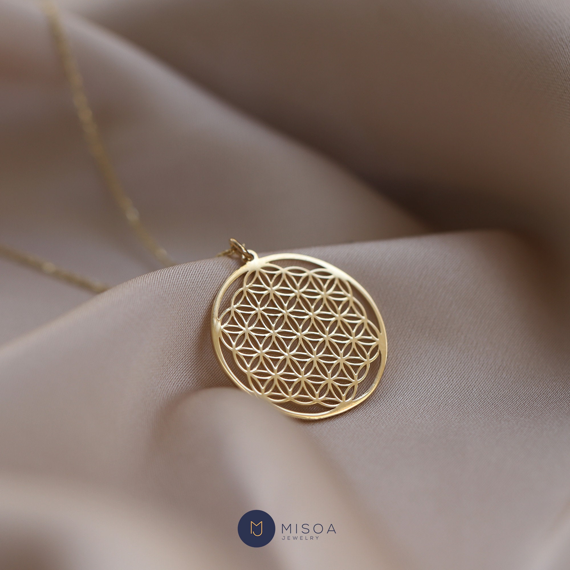 14k Gold Flower of Life Pendant Six Petal Rosette Gift for Etsy