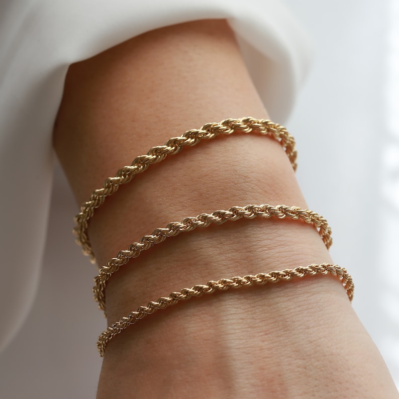 14K Gold Rope Chain Bracelet Dainty Gold Layering Bracelet Etsy Hong Kong