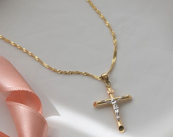 Gold cross necklace store for christening