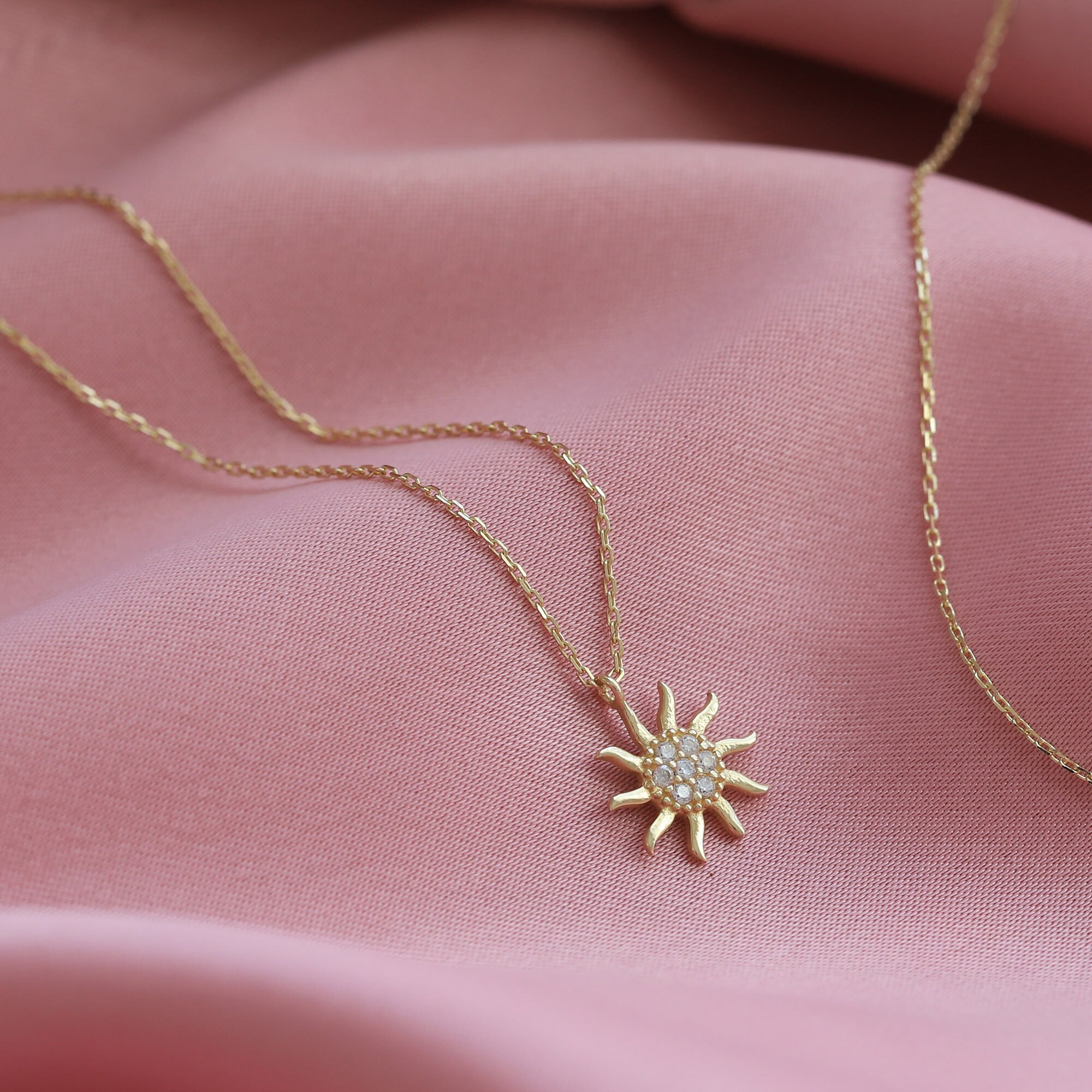 Mini Sun Pendant 14K Gold Necklace 