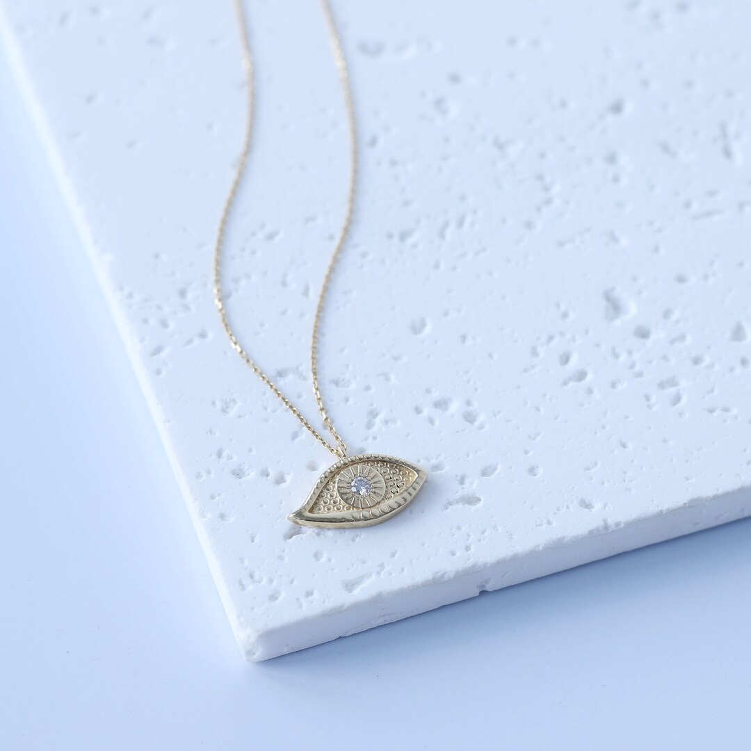 14K Gold Diamond Eye Necklace Evil Eye Good Luck Gift for Etsy