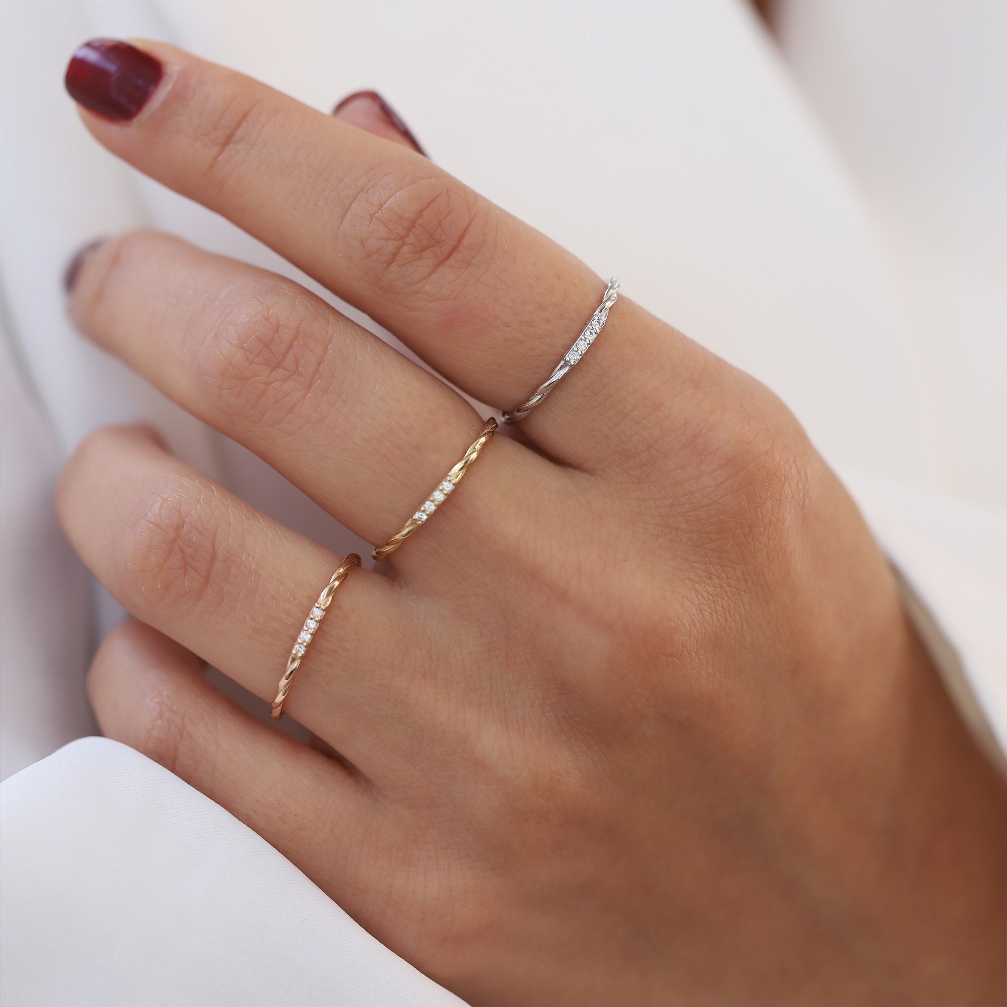 Diamond Ring Rope NEW 14K Gold Diamond Ring Rope Band Ring Minimal Wedding | Etsy