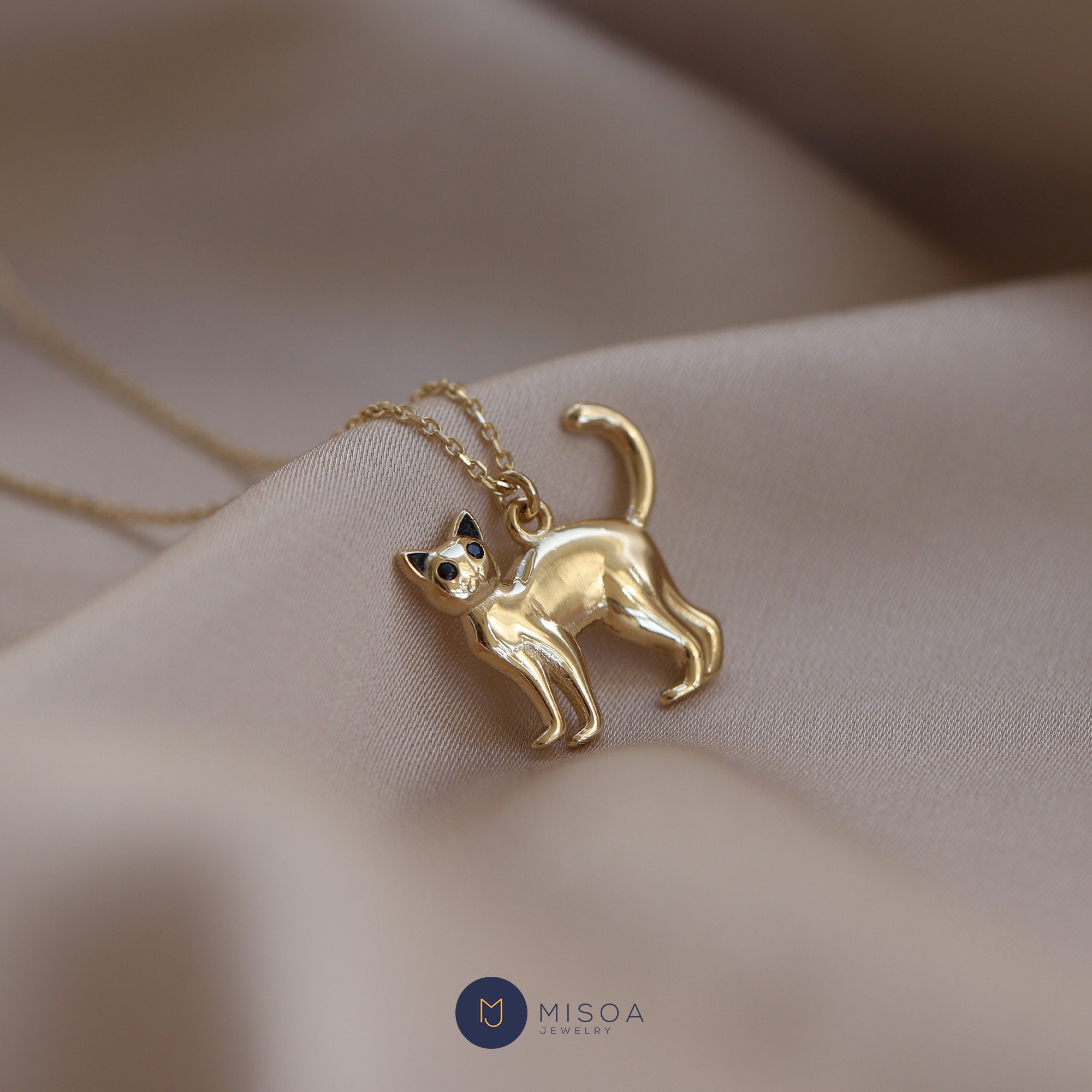 Lucky Cat Diamond Necklace in 18K Yellow Gold - M. Flynn