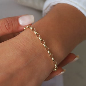 14K Gold 3mm Oval Link Chain, Bold Link Chain, Stacking Bracelet, Gift for Her, Gold Chain Bracelet, Christmas Gift, Fine Jewelry