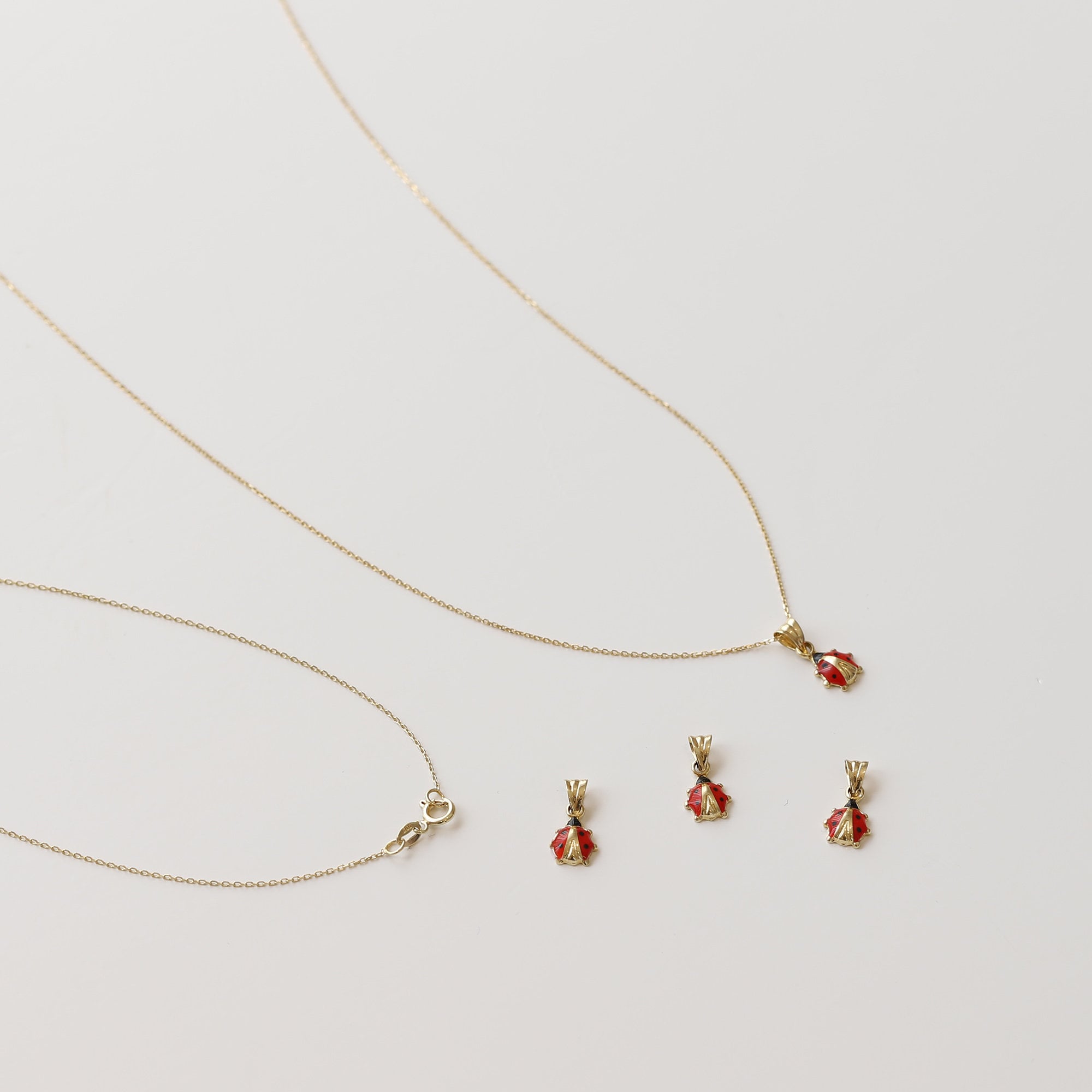 14k Gold Ladybug Pendant Necklace: Dainty Enamel Good Luck Charm