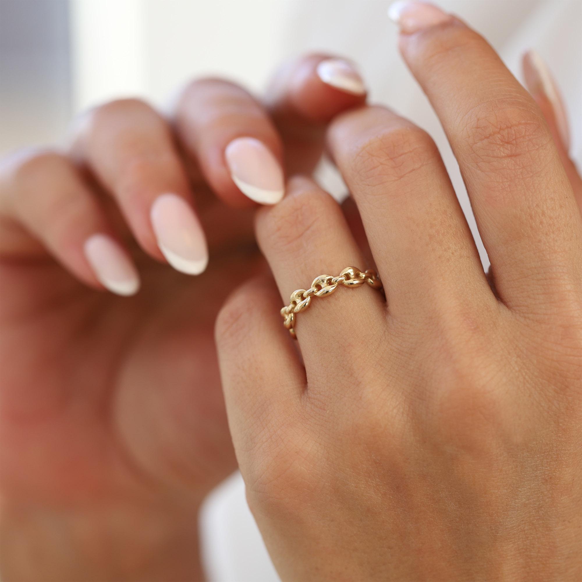 14k Gold Mariner Link Ring, Chunky Cuban Chain - Etsy