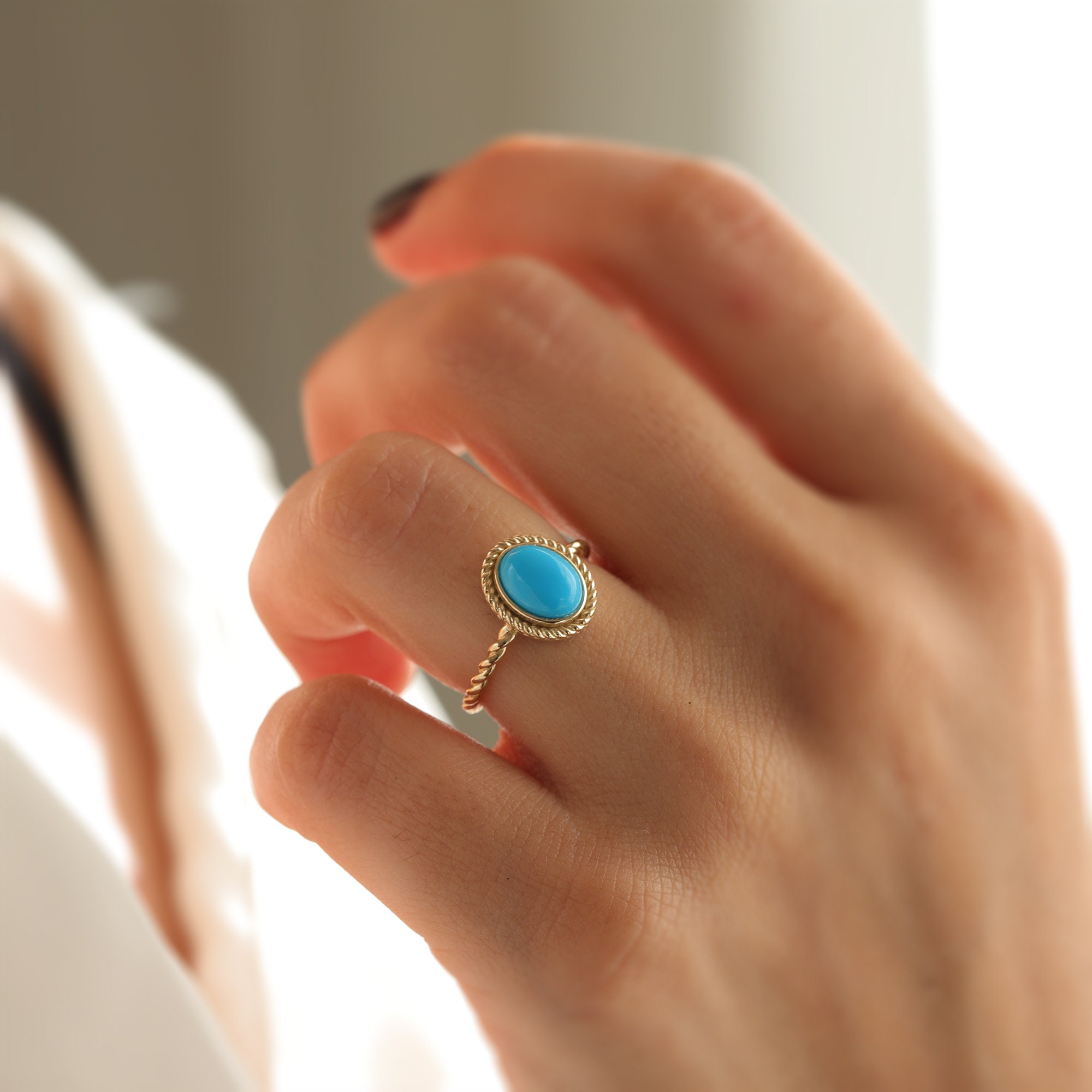 Turquoise Ring 14K Gold Imitation Turquoise Stacking Ring | Etsy