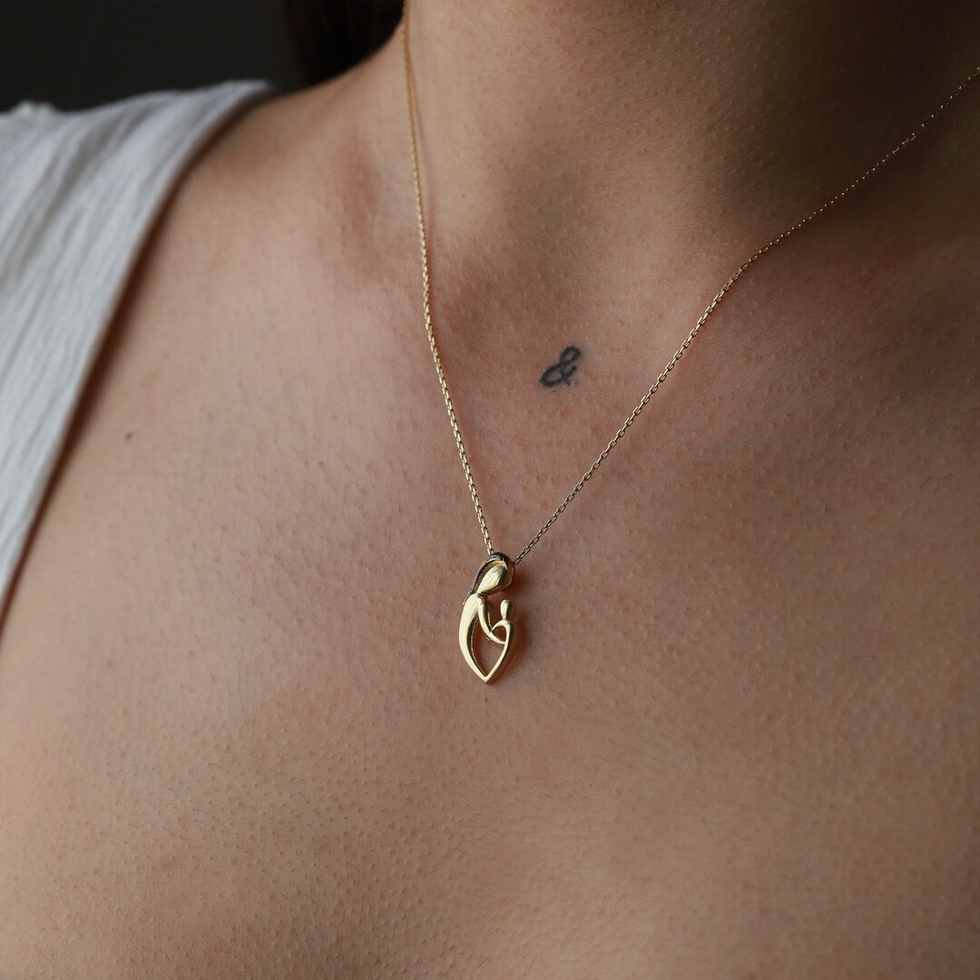 Daughter Necklace 14k Mom Pendant Necklace Child Necklace 14k Gold