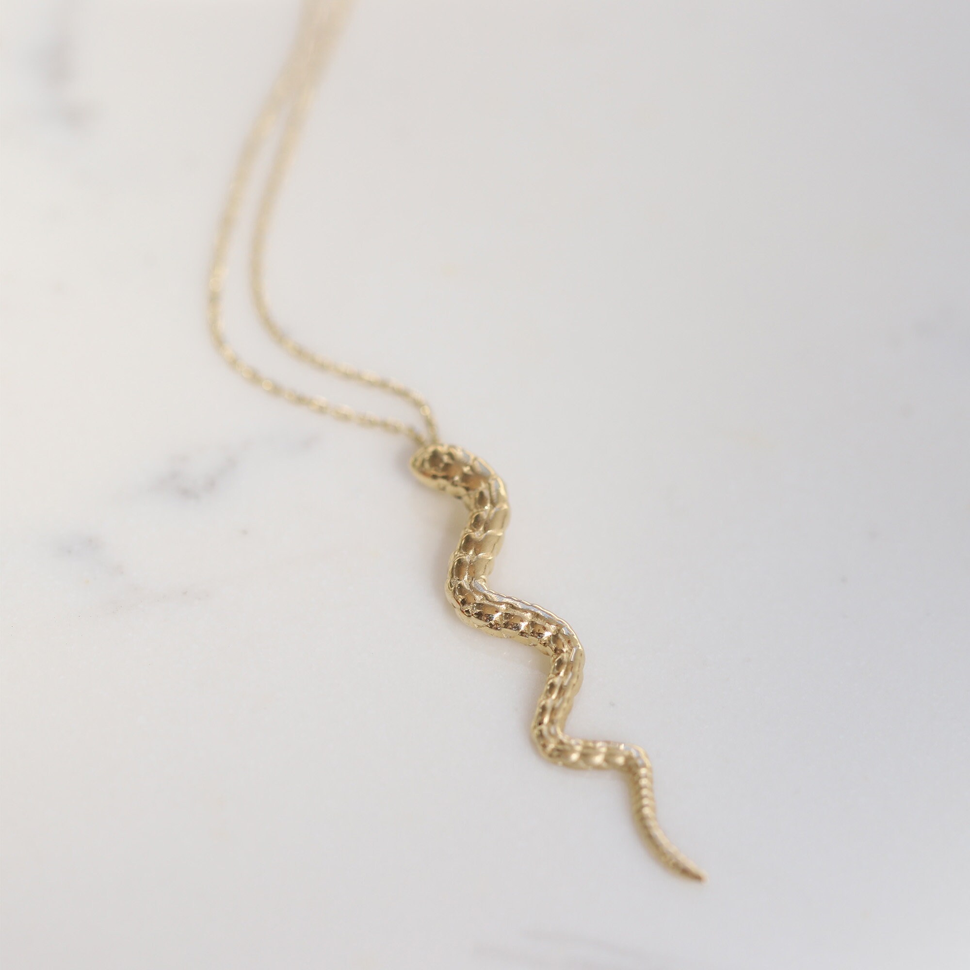 14K Gold Snake Pendant, Serpent Necklace, Symbolic Jewelry 14K Gold Snake Pendant, Serpent Necklace, Symbolic Jewelry