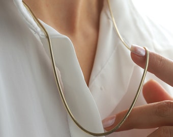 14K Gold Snake Chain Necklace, Italian Herringbone Chain, Gold Layering Chain, Gift for Her, Classic Gold Chain, Real Gold Jewelry, 2.5mm
