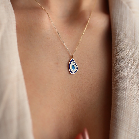 Modern Evil Eye Pendant, Raindrop Pendant, Enamel, Mother's Day