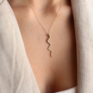 14K Gold Snake Pendant, Serpent Necklace, Symbolic Jewelry, Gift for Her, Gold Chain, Animal Jewelry, Rose Gold, White Gold, Rebirth