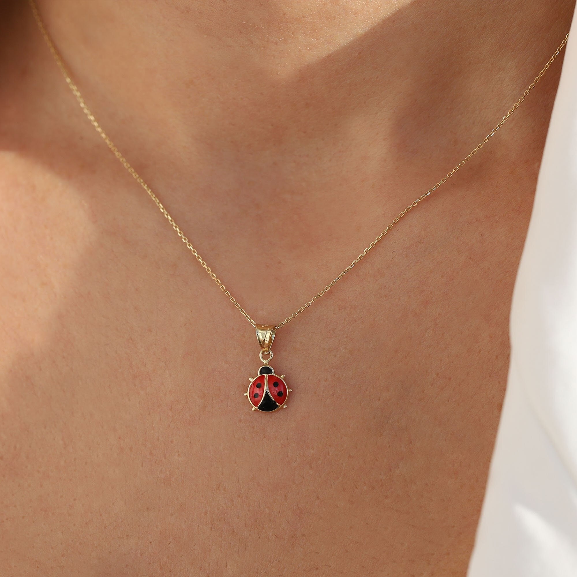 Bling Jewelry Marienkäfer Anhänger – Rote Emaille Glücksbringer Halskette Für Frauen & Teenager