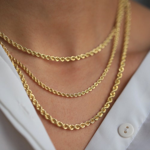 14K Gold Rope Chain Necklace 2.68mm 3 