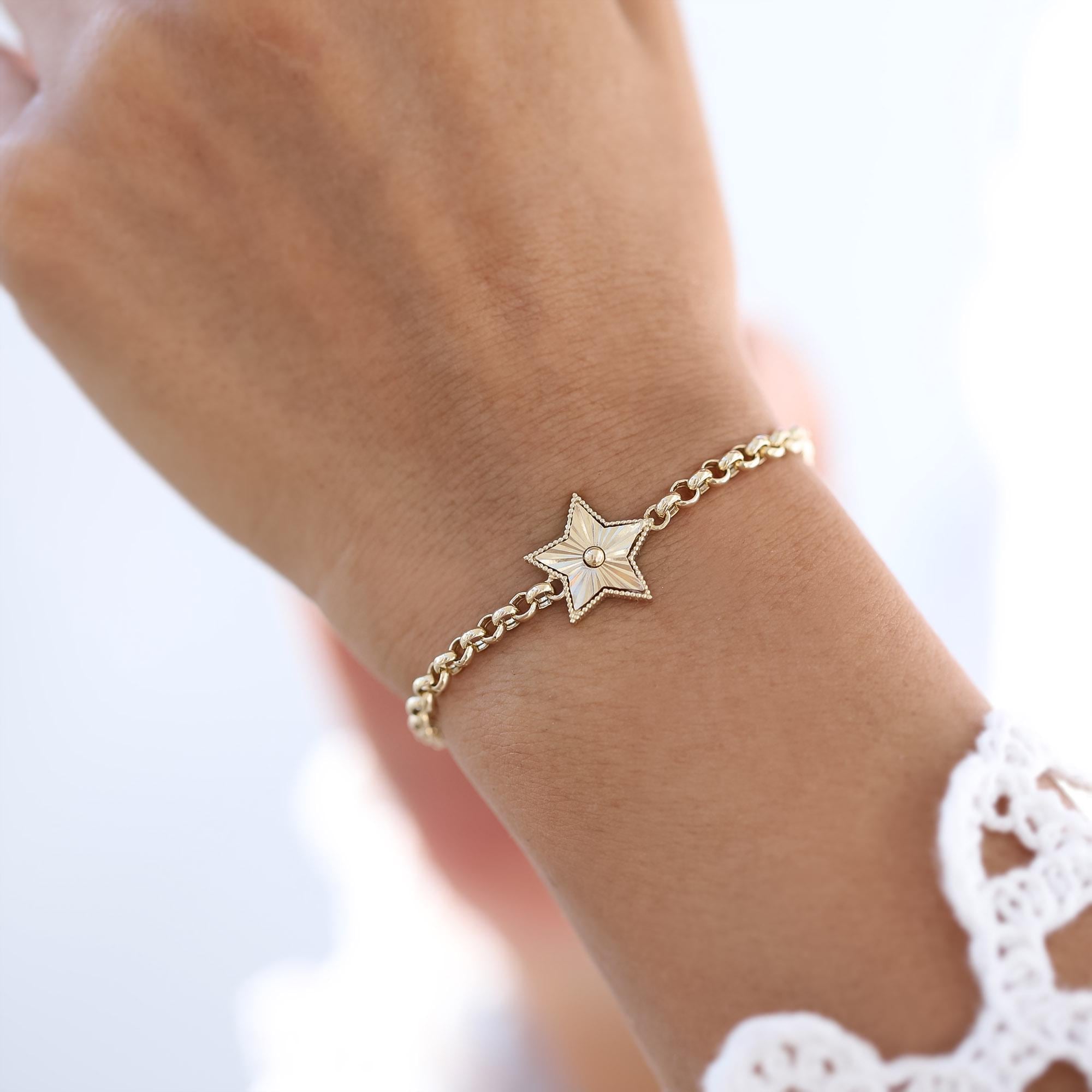 14k Gold Star Bracelet, Gold Doc Link Chain, Gold Rolo Link