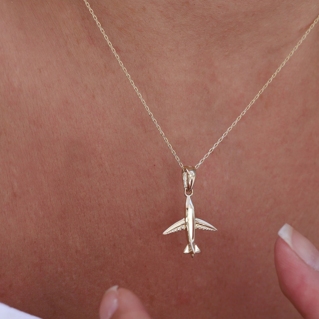 14K Gold Airplane Necklace, Plane Choker, Travel Necklace, Pilots Flight  Attendant Gifts, Airplane Charm, Aviation Graduation Gifts for Her