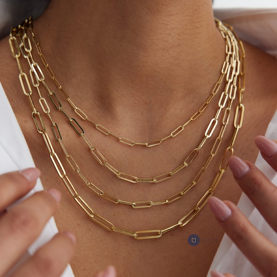 14K Gold Paperclip Necklace Bold Link 