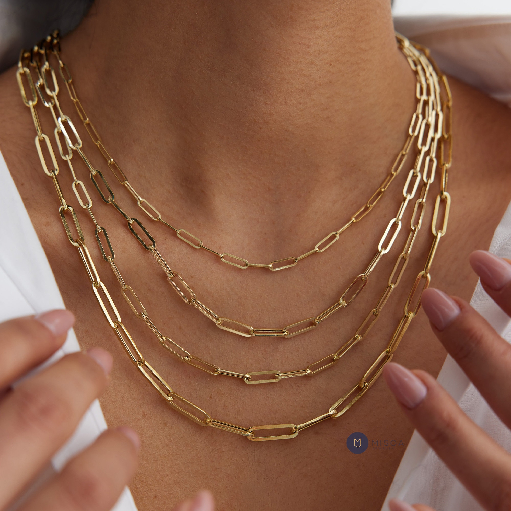 14K Gold Paperclip Necklace Bold Link 