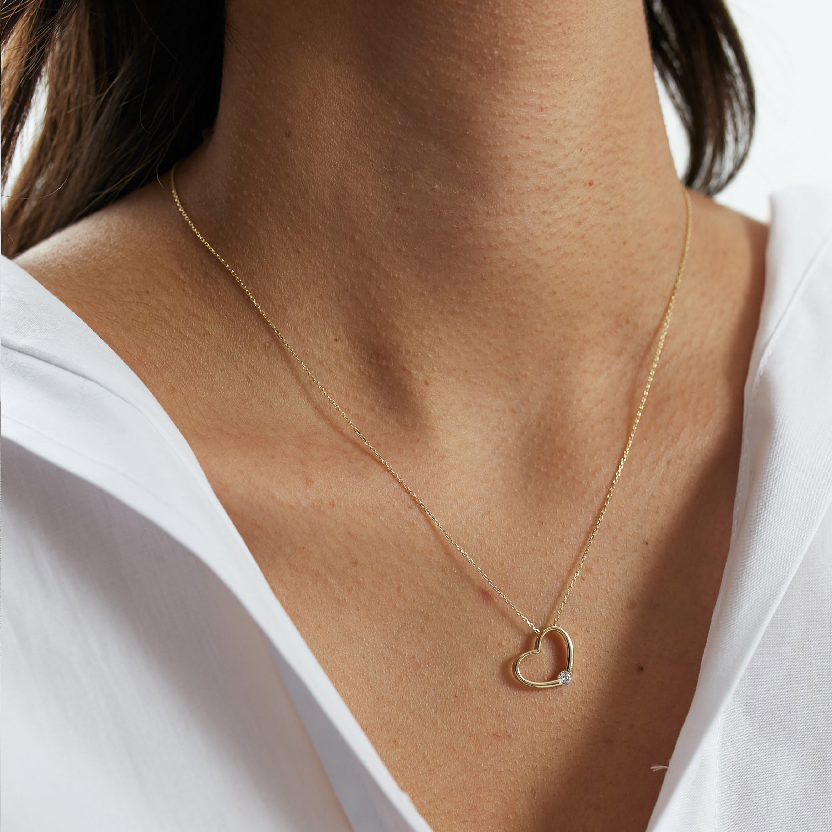 【人気商品！】 ダイヤモンド ハート ダイヤモンド付きオープン ネックレス、CZ アクセサリー