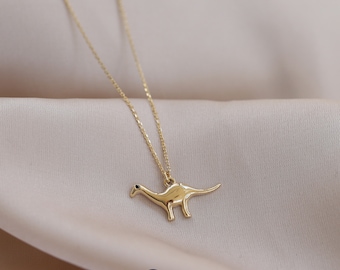 Ciondolo dinosauro in oro 14K, collana a catena, catena d'oro, amanti degli animali, gioielli di tutti i giorni, Karma, oro vero, simbolo di forza, protezione