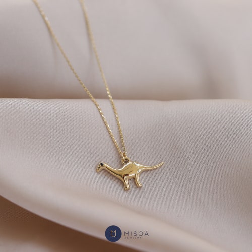 14K Gold Dinosaur Pendant Chain 