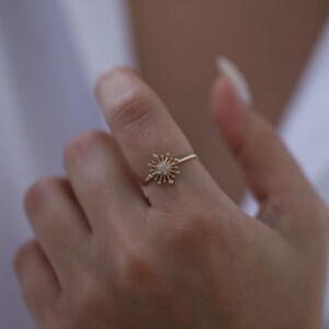 14K Gold Diamond Star Ring, Minimal Stackable Ring, Celestial Jewelry ...