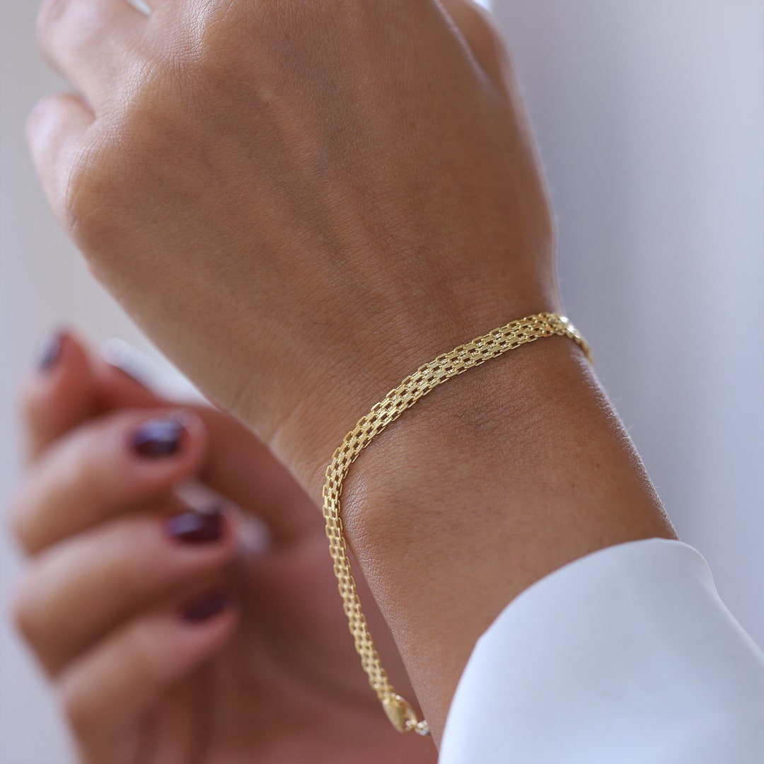 14K Gold Bismarck Chain Bracelet, Woven Chain, Braided 4.4mm, Stacking  Bracelet, Mother\'s Day, Birthday Gift, Graduation, Gift for Her - Etsy