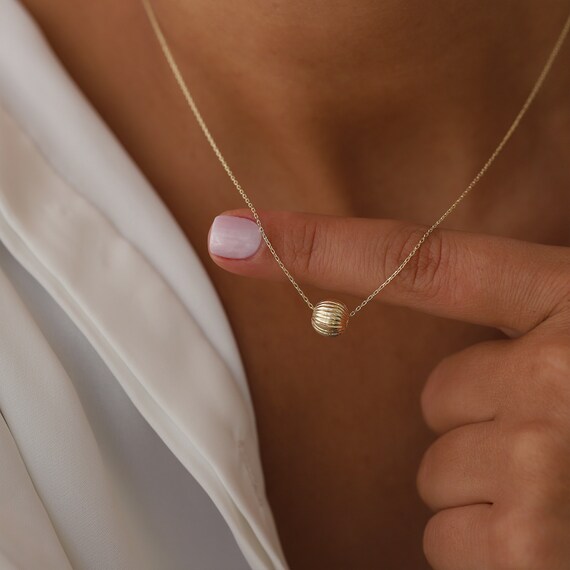 14K Gold Bead Pendant Real Gold Jewelry Simple Gold Necklace Mother s Day Layering Necklace Gift for Her Dorica Bead Pendant Birthday
