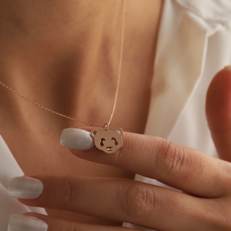 Panda Necklace, 14K Gold, Dainty Bear Pendant, Minimalist Layering Chain, Animal Jewelry, Gift for Her image 3