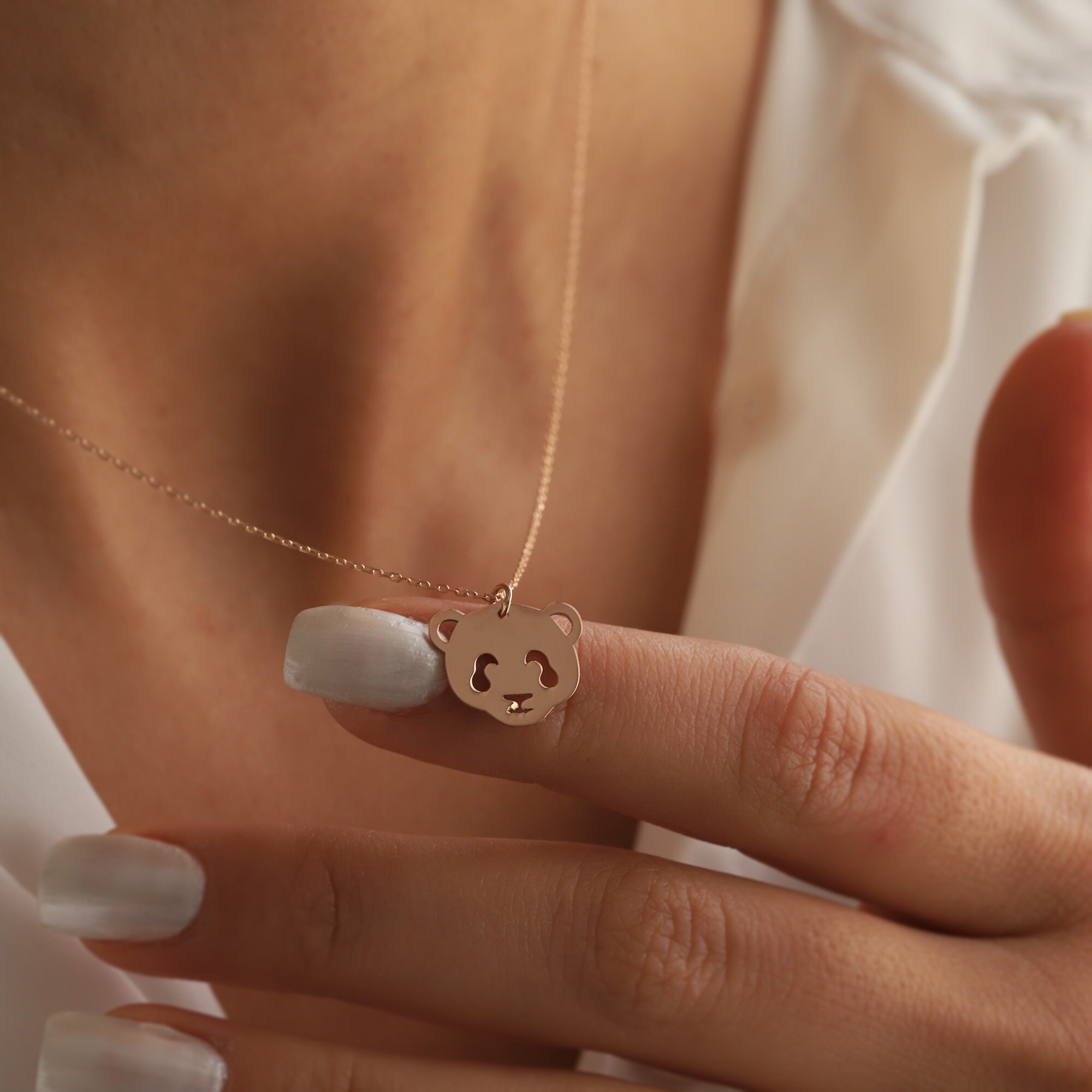 14K Gold Panda Necklace White-black Enamel Pendant Charm Chain Minimalist  Animal Design Dainty Valentine's Day Gift Monsinijewelry - Etsy