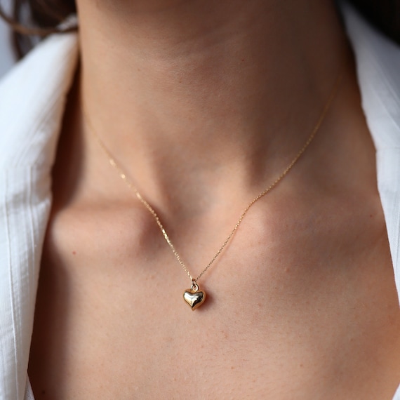 14K Gold 3D Heart Necklace, Real Gold, Mini Heart Pendant, Love Necklace,  Layering Necklace, Minimalist Jewelry, Gift for Her, Valentine's -   Canada