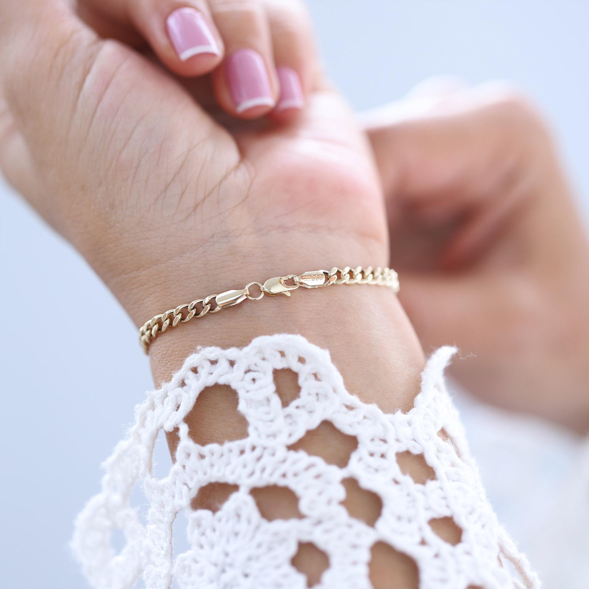 14K Gold Curb Chain Bracelet, Dainty Cuban Link, Stacking Jewelry 