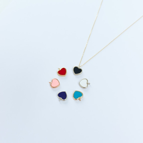 14K Gold Colorful Heart Necklace, Real Gold, Enamel Pendant