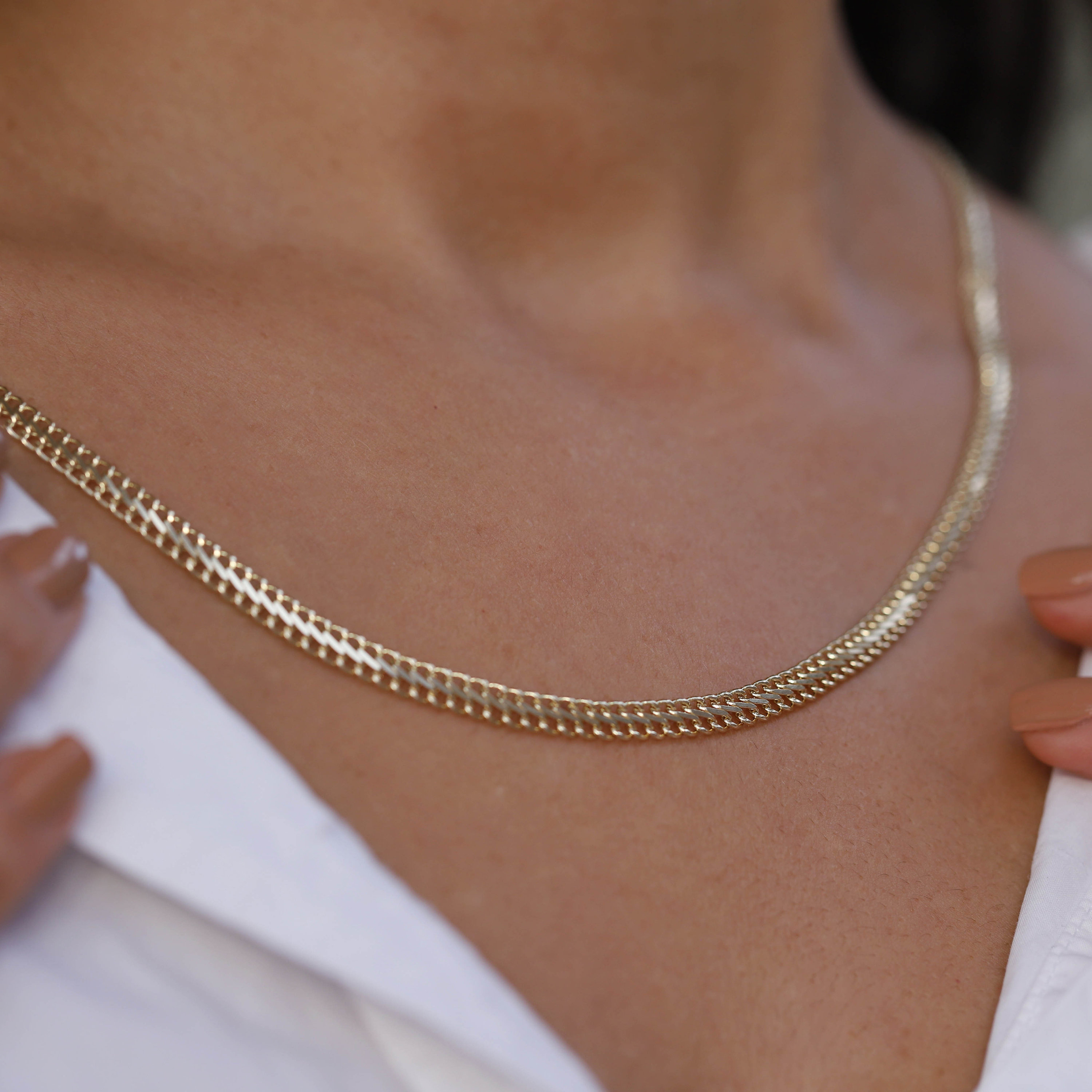 14K Gold 4.8mm Double Curb Chain Necklace, Vienna Chain Necklace ...