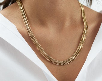 14K Gold Double Curb Chain Necklace, Vienna Chain Necklace, Armoured Chain, Everyday Gold Jewelry, Minimal Jewelry, Gift for Her, Bold