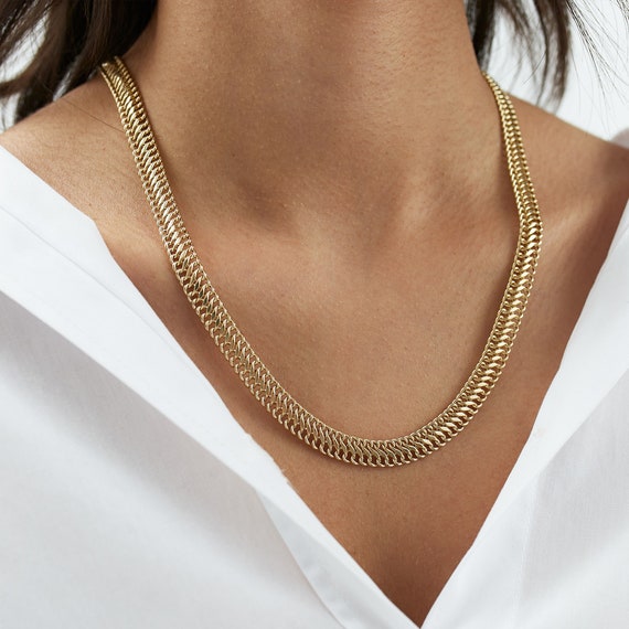 14K Gold Double Curb Chain Necklace, Vienna Chain Necklace, Armoured Chain, Everyday Gold Jewelry, Minimal Jewelry, Gift for Her, Bold