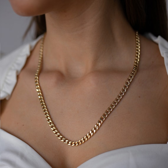 14K Gold 6mm Curb Chain Necklace, Real Gold, Bold Chain Necklace, Thick  Chain, Cuban Link Necklace, Layering Jewelry, Gift for Her -  Finland