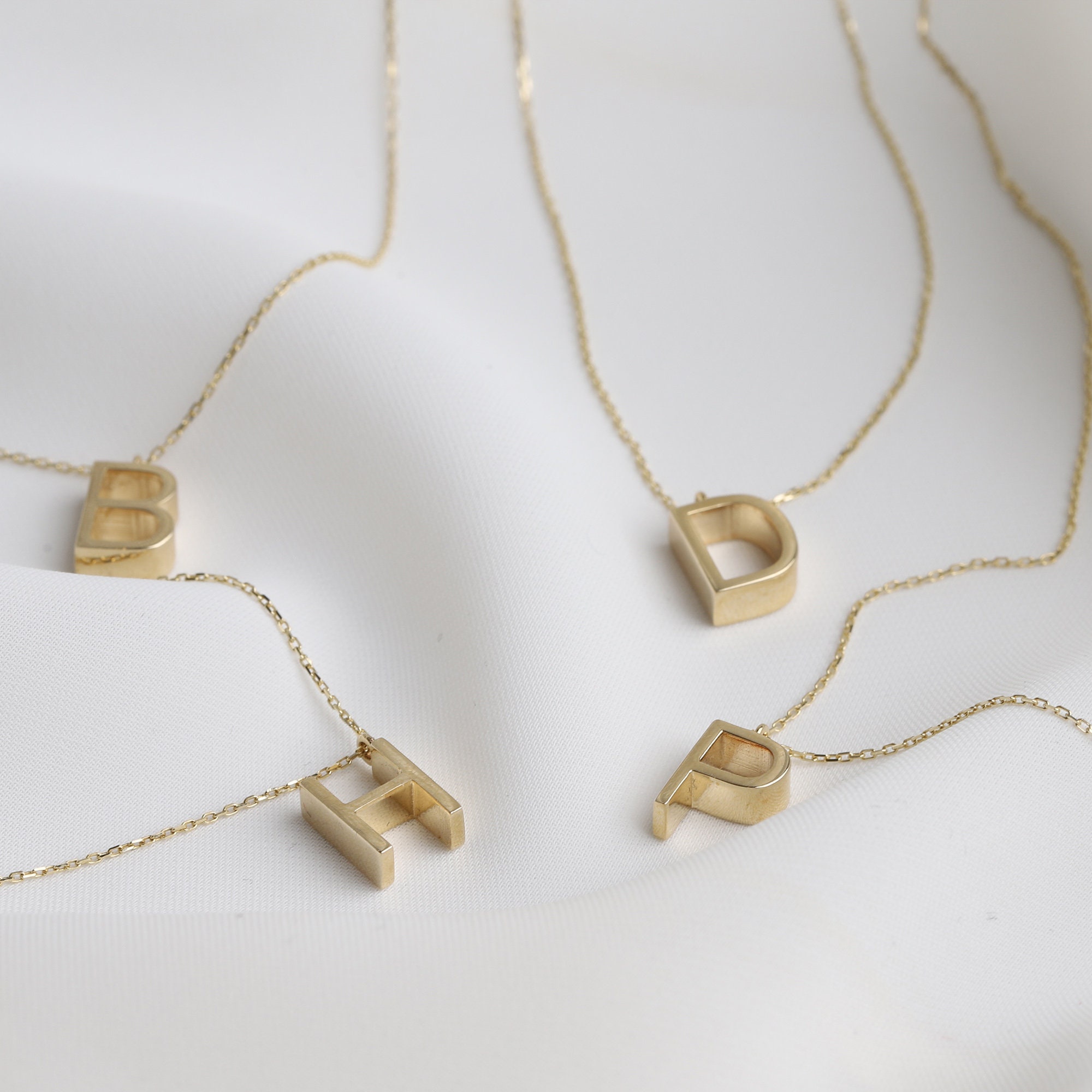 Gold 3D Letter Necklace Personalized 