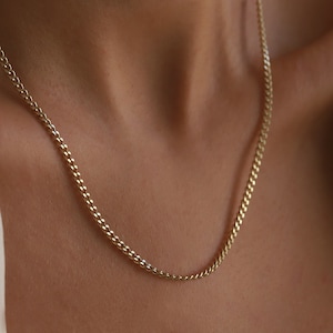 14K Gold 2mm Curb Chain Necklace, Real Gold Necklace, Dainty Chain Necklace, Cuban Link Necklace, Layering Jewelry, Choker, Gift for Her