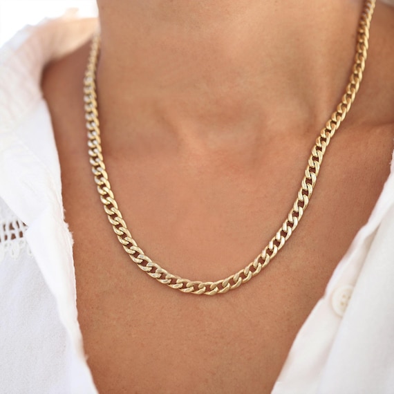 14K Gold Curb Chain Necklace, 6mm Bold Cuban Link - Etsy 日本