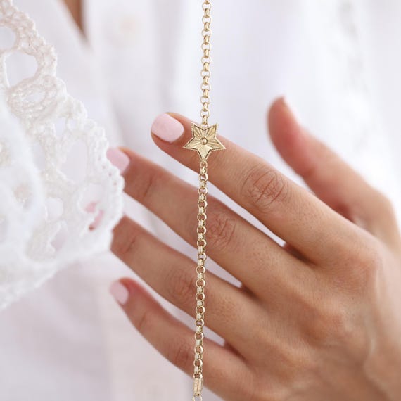14k Gold Star Bracelet, Gold Doc Link Chain, Gold Rolo Link