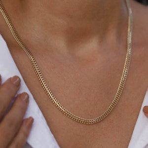 14K Gold 4.8mm Double Curb Chain Necklace, Vienna Chain Necklace, Armoured Chain, Everyday Gold Jewelry, Minimal Jewelry, Gift for Her, Bold
