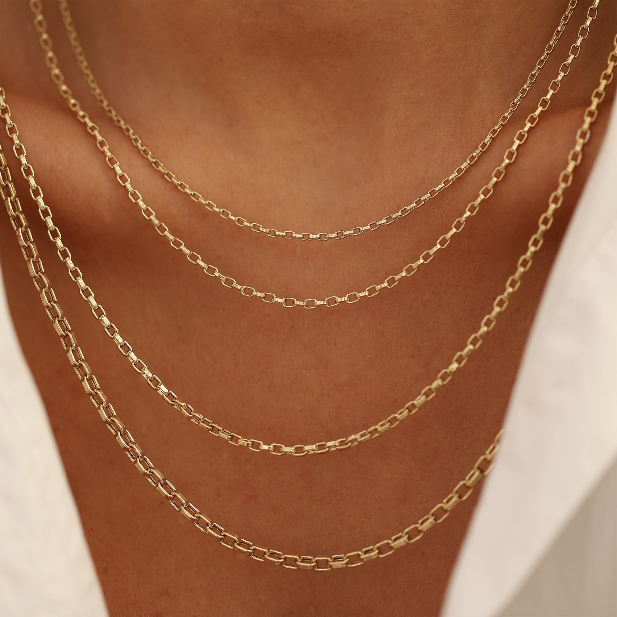 14K Gold Square Rolo Link Chain Necklace, Layering Staple - Etsy